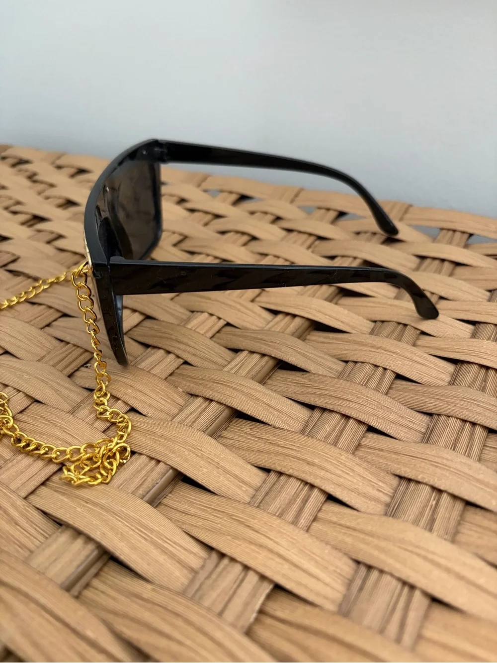 Black Sunglasses with Gold Chain Accent